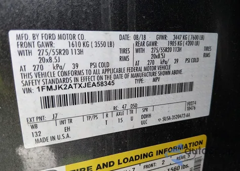 2018 Ford Expedition Max Limited from USA, damaged, VIN 1FMJK2ATXJEA58345